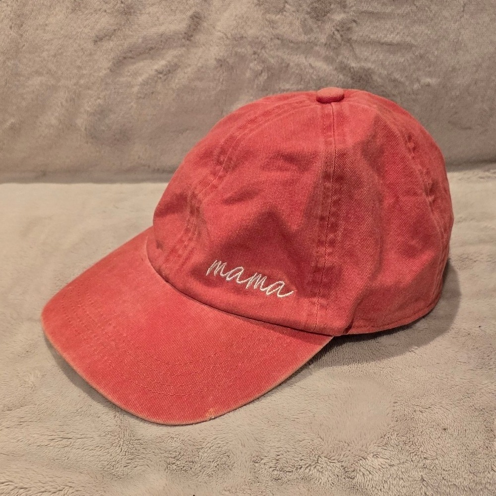 Mama Embroidered Baseball Cap Coral Pink Washed Cotton Adjustable Hat FWCAP1646